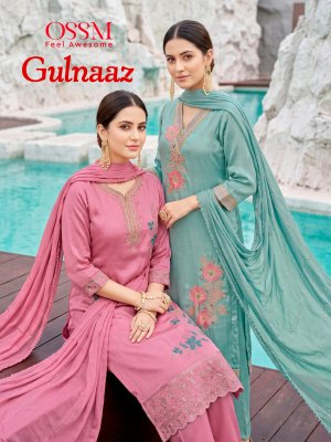 OSSM GULNAAZ Festive 3-Piece Viscose Roman Glass Embroidery Suit with Dupatta 
