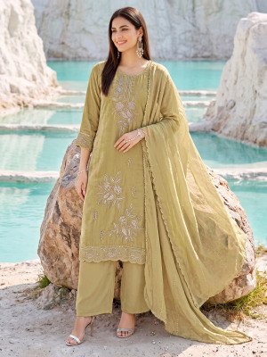 OSSM GULNAAZ Festive 3-Piece Viscose Roman Glass Embroidery Suit with Dupatta kurti pant with dupatta Catalogs