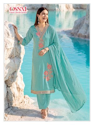 OSSM GULNAAZ Festive 3-Piece Viscose Roman Glass Embroidery Suit with Dupatta kurti pant with dupatta Catalogs