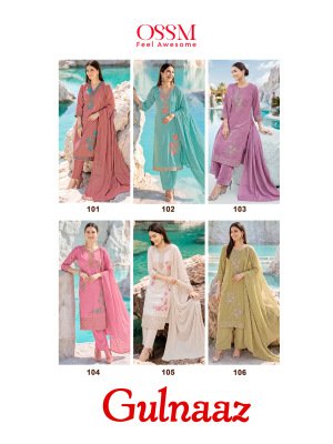 OSSM GULNAAZ Festive 3-Piece Viscose Roman Glass Embroidery Suit with Dupatta kurti pant with dupatta Catalogs