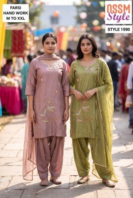 OSSM Kurti Farsi Salwar Combo Set Viscose Roman Glass Size wise Combo Set