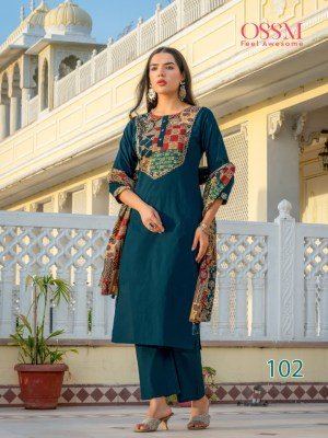 OSSM Mahek Premium Cotton Dhabu Kurti Pant Dupatta Set kurti pant with dupatta Catalogs