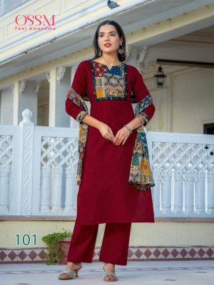 OSSM Mahek Premium Cotton Dhabu Kurti Pant Dupatta Set kurti pant with dupatta Catalogs