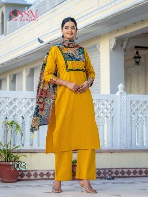 OSSM Mahek Premium Cotton Dhabu Kurti Pant Dupatta Set kurti pant with dupatta Catalogs