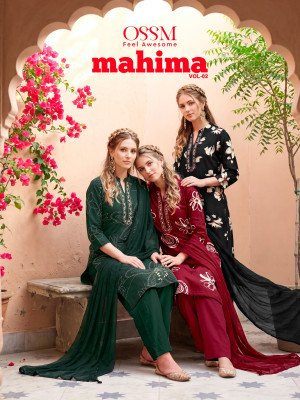 OSSM Mahima Vol-02 Rayon Embroidered Kurti Pant Set wholesale catalogs