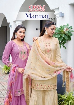 OSSM Mannat Vol 02 Viscose Roman Silk Embroidered Sharara Set Bottom with Fancy Jacquard Digital Dupatta Wholesale kurtis catalogs