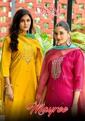 OSSM Mayree Festival Collection  Heavy Embroidered Pure Viscos Roman Silk Top with Pocket  Viscos Roman Silk Bottom And Digital Jacquard Print Dupatta kurtis catalogs