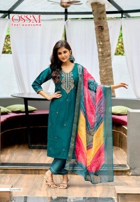 OSSM Mayree Festival Collection  Heavy Embroidered Pure Viscos Roman Silk Top with Pocket  Viscos Roman Silk Bottom And Digital Jacquard Print Dupatta kurtis catalogs