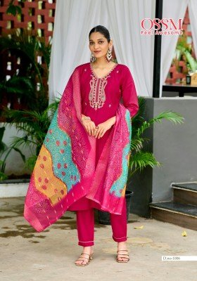 OSSM Mayree Festival Collection  Heavy Embroidered Pure Viscos Roman Silk Top with Pocket  Viscos Roman Silk Bottom And Digital Jacquard Print Dupatta kurtis catalogs