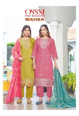 OSSM Mehak Premium Embroidered Roman Simmer Top And Bottom with Pocket Jacquard Simmer Dupatta Wholesale Ossm Kurti catalogue