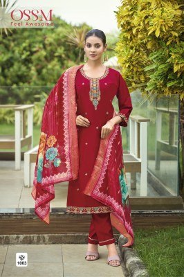 OSSM Meher Festive Collection Heavy Embroidered Pure Viscose Roman Silk Suit with Pant Pocket And Digital Chanderi Jacquard Dupatta Wholesale  kurtis catalogs