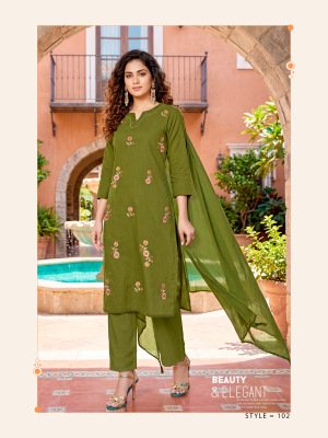 OSSM Millie Premium Cotton Salli Embroidered Kurti Pant with Cotton Mal Dupatta Set kurti pant with dupatta Catalogs