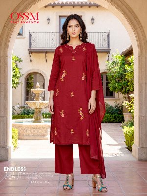 OSSM Millie Premium Cotton Salli Embroidered Kurti Pant with Cotton Mal Dupatta Set kurti pant with dupatta Catalogs