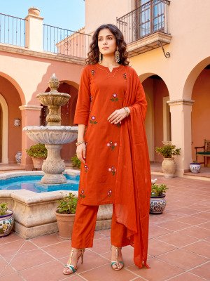 OSSM Millie Premium Cotton Salli Embroidered Kurti Pant with Cotton Mal Dupatta Set kurti pant with dupatta Catalogs