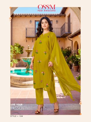 OSSM Millie Premium Cotton Salli Embroidered Kurti Pant with Cotton Mal Dupatta Set kurti pant with dupatta Catalogs