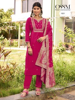 OSSM Monalisa Vol 05 Fancy Fabric  Premium Roman Silk with Heavy Embroidery And Stylish Pocket  Chanderi Jacquard Dupatta Wholesale kurtis catalogs