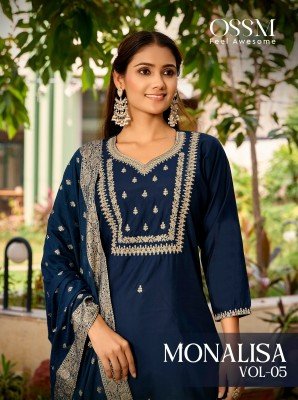 OSSM Monalisa Vol 05 Fancy Fabric  Premium Roman Silk with Heavy Embroidery And Stylish Pocket  Chanderi Jacquard Dupatta Wholesale kurtis catalogs