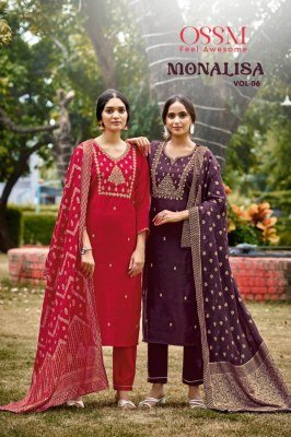 OSSM Monalisa Vol 06 Premium Viscos Roman Silk Suit with Heavy Embroidery And Chanderi Jacquard Dupatta Wholesale kurtis catalogs