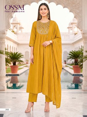 OSSM NOOR Vol-02 Fancy 3-Piece Mal Chanderi Embroidery Suit Set kurti pant with dupatta Catalogs