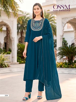 OSSM NOOR Vol-02 Fancy 3-Piece Mal Chanderi Embroidery Suit Set kurti pant with dupatta Catalogs