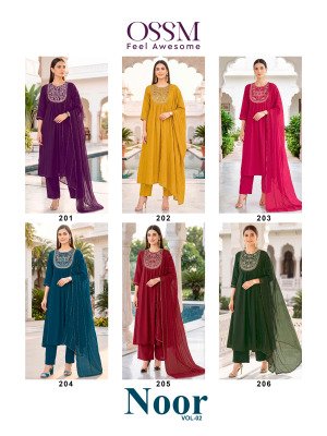 OSSM NOOR Vol-02 Fancy 3-Piece Mal Chanderi Embroidery Suit Set kurti pant with dupatta Catalogs