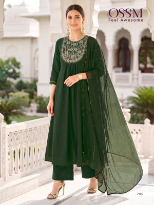 OSSM NOOR Vol-02 Fancy 3-Piece Mal Chanderi Embroidery Suit Set kurti pant with dupatta Catalogs