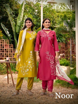 OSSM Noor Embroidered Viscose Vatican Silk Suit And Pant With Pocket Set with Digital Printed Dupatta Wholesale kurtis catalogs