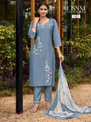 OSSM Noor Embroidered Viscose Vatican Silk Suit And Pant With Pocket Set with Digital Printed Dupatta Wholesale kurtis catalogs
