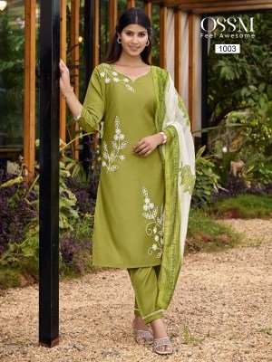 OSSM Noor Embroidered Viscose Vatican Silk Suit And Pant With Pocket Set with Digital Printed Dupatta Wholesale kurtis catalogs