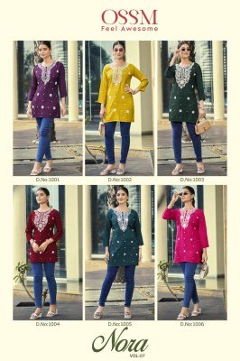 OSSM Nora Vol 07 Heavy Rayon Slub Embroidered Short Tops kurtis catalogs