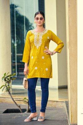 OSSM Nora Vol 07 Heavy Rayon Slub Embroidered Short Tops kurtis catalogs