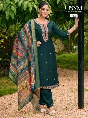 OSSM Pihu Festive Collection Viscose Roman Silk Kurti with Heavy Embroidery And Pant Pocket Jacquard Digital Print Dupatta Wholesale kurtis catalogs