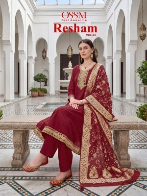 OSSM Resham Vol-03 Anarkali 3-Piece Viscose Roman Silk Set 