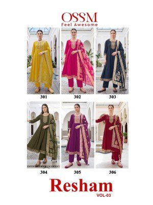 OSSM Resham Vol-03 Anarkali 3-Piece Viscose Roman Silk Set fancy Anarkali suit catalogs