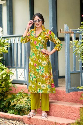 OSSM Rosy Vol 02 A Line Kurti Pant Vatican Discharge Print Top with Viscose Vatican Silk Bottom Wholesale kurtis catalogs