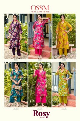 OSSM Rosy Vol 02 A Line Kurti Pant Vatican Discharge Print Top with Viscose Vatican Silk Bottom Wholesale kurtis catalogs