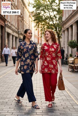OSSM Style 266 Rayon Discharge Print Shirt Pattern Kurti Pant Combo Set Ossm Kurti catalogue