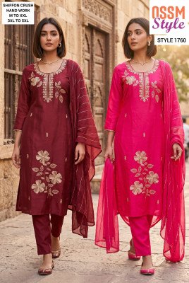 OSSM Style Design No. 1759–1760 Pure Viscose Chiffon Crush Combo Set Size wise Combo Set