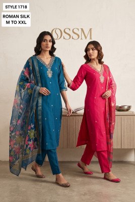 OSSM Style Festival Collection Viscose Roman Silk Embroidery Work Kurti Set 