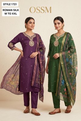 OSSM Style Festival Collection Viscose Roman Silk Embroidery Work Kurti Set Size wise Combo Set