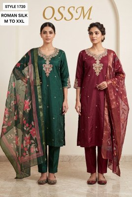 OSSM Style Festival Collection Viscose Roman Silk Embroidery Work Kurti Set Size wise Combo Set
