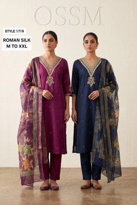 OSSM Style Festival Collection Viscose Roman Silk Embroidery Work Kurti Set Size wise Combo Set