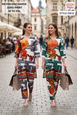 OSSM Style No. 259 Rayon Discharge Print Combo Set Collection co ord set catalogs