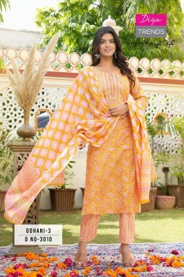 Odhani by Diya Trends cotton printed classy kurti pant and dupatta catalogue at affordable rate readymade suit catalogs