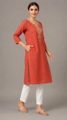 One Piece Cotton 60/60 Coding Embroidery Kurti with Pocket  Size wise Combo Set