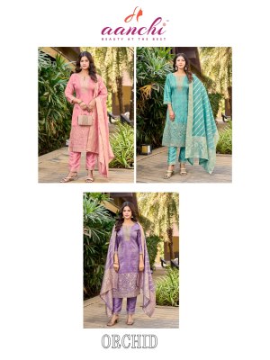 Orchid by Aanchi Pure Simmer 3 pcs set streigth kurti top with bottom collection readymade suit catalogs