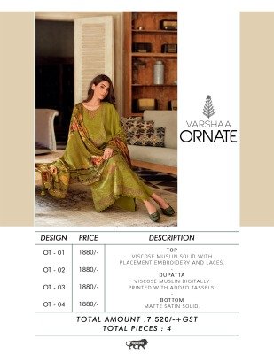 Ornate by Varshaa maslin embroidered fancy unstitched dress material catalogue at low rate  salwar kameez catalogs