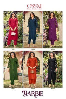 Ossm Barbie Collection Viscose Berlin Silk Embroidered Co-ord Set kurtis catalogs