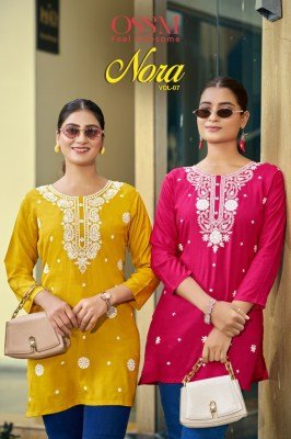 Ossm Nora Vol 07 Fancy Short Tops Heavy Reyon Cotton Embroidery And Wholesale product kurtis catalogs