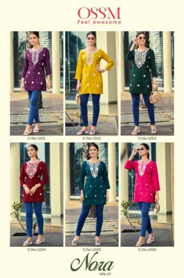 Ossm Nora Vol 07 Fancy Short Tops Heavy Reyon Cotton Embroidery And Wholesale product kurtis catalogs